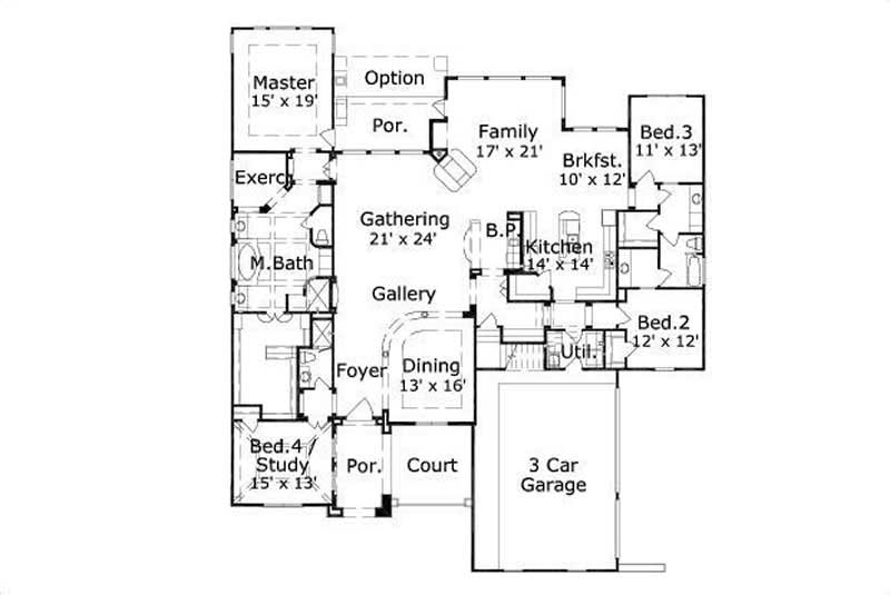 Floor Plan First Story of Spanish Plan #156-2061