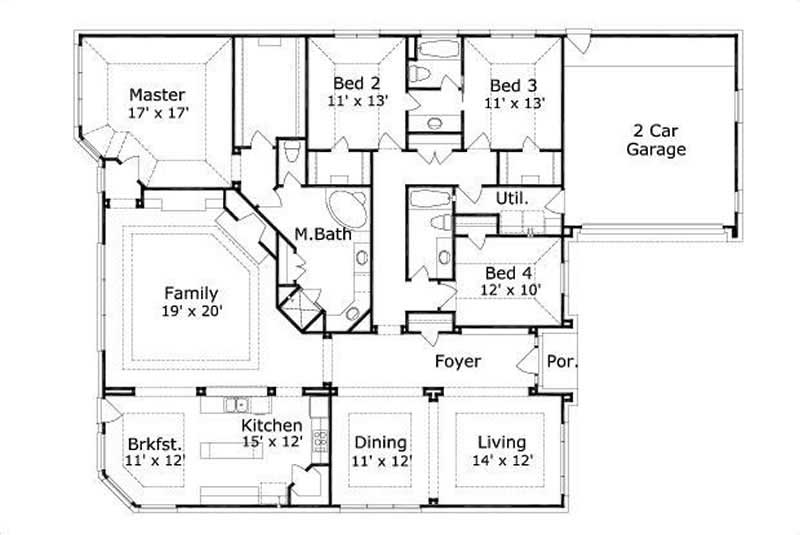Floor Plan First Story of Ranch Plan #156-2064