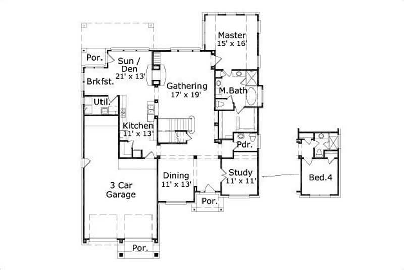 Floor Plan First Story of Traditional Plan #156-2065
