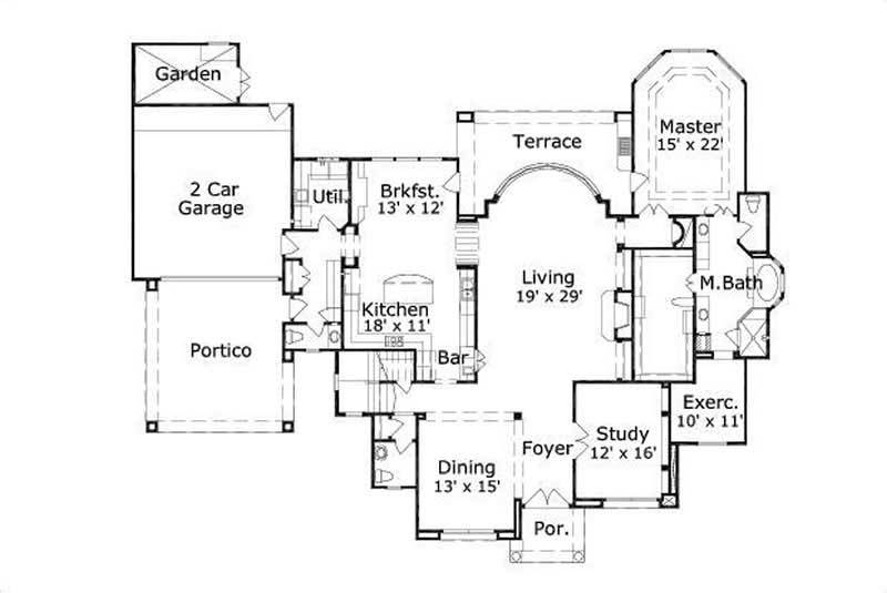Floor Plan First Story of French Plan #156-2067