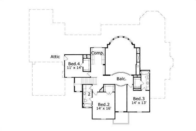Floor Plan Second Story of French Plan #156-2067