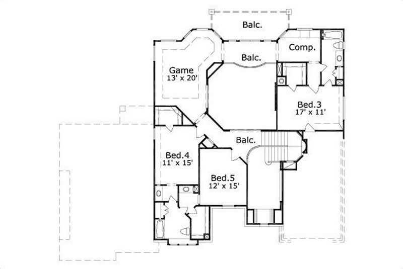 Floor Plan Second Story of Luxury Plan #156-2068