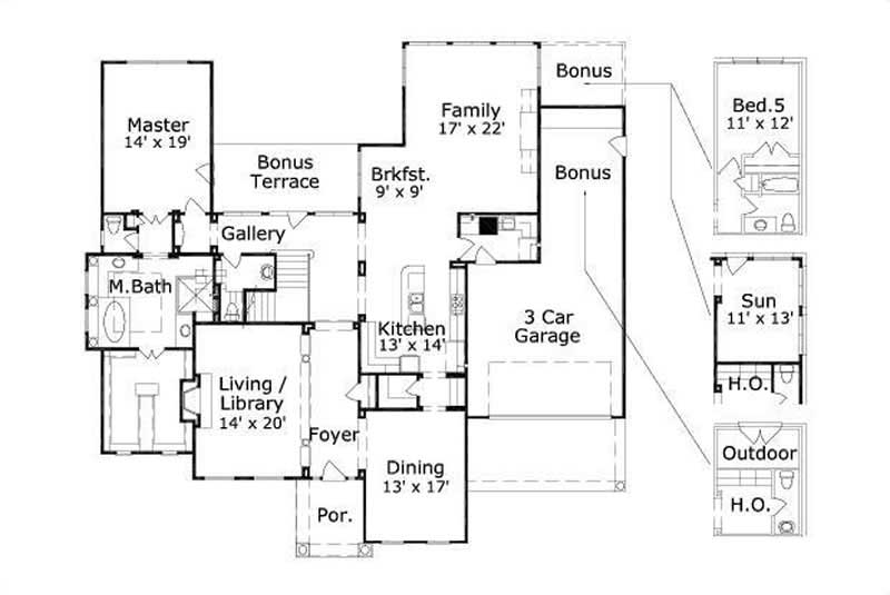 Floor Plan First Story of Mediterranean Plan #156-2073