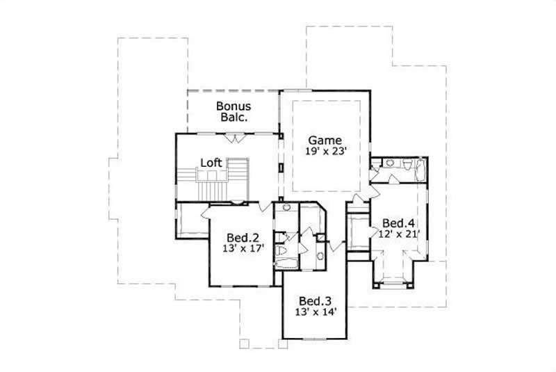 Floor Plan Second Story of Mediterranean Plan #156-2073