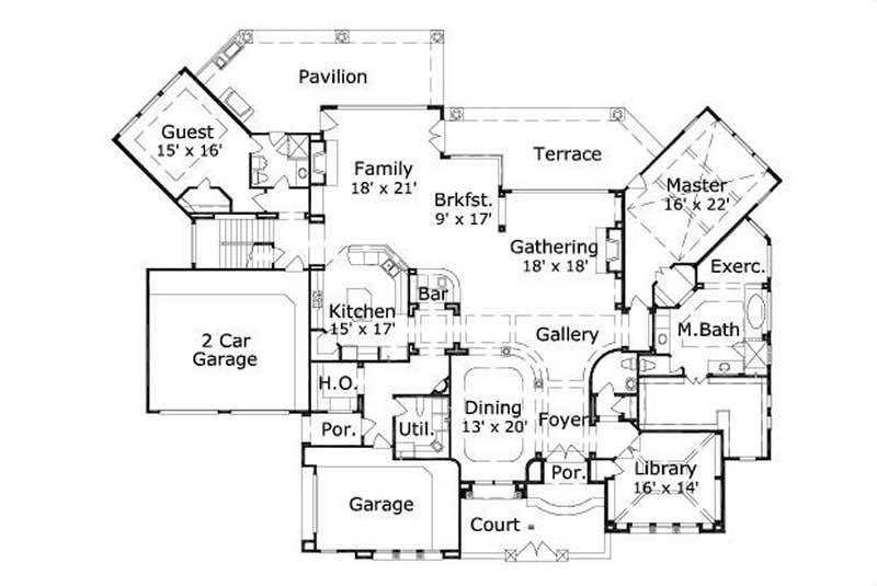 Floor Plan First Story of Mediterranean Plan #156-2079