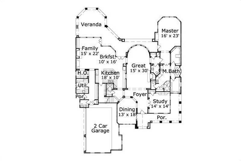 Floor Plan First Story of Spanish Plan #156-2081