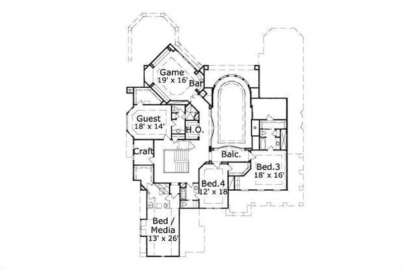 Floor Plan Second Story of Spanish Plan #156-2081