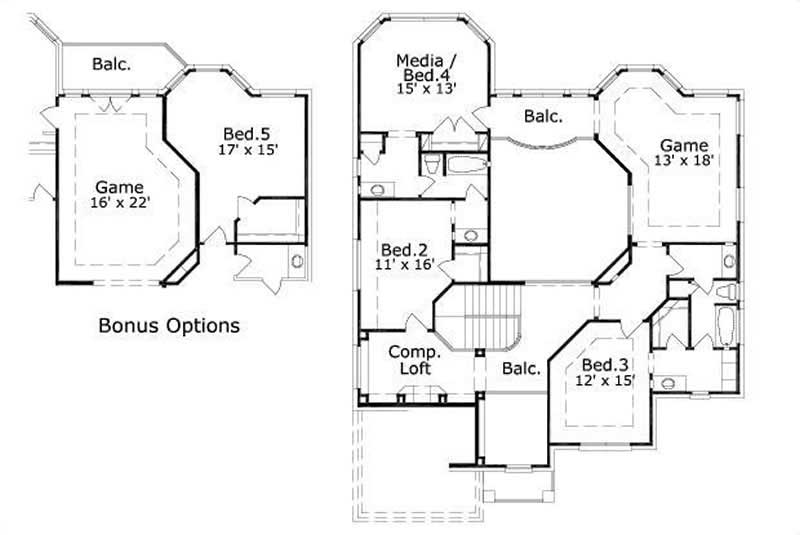 Floor Plan Second Story of Luxury Plan #156-2084