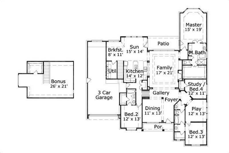Floor Plan First Story of Ranch Plan #156-2089