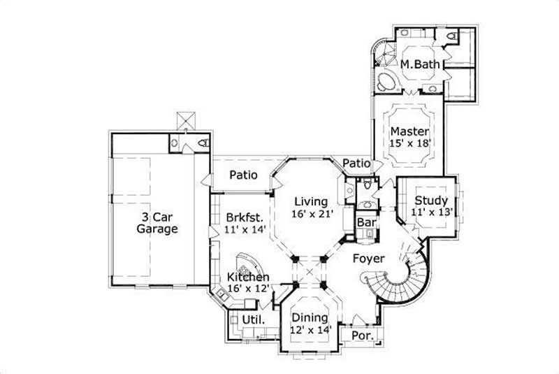 Floor Plan First Story of Luxury Plan #156-2096