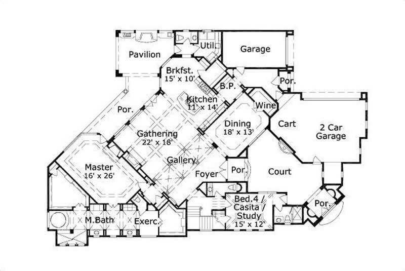 Floor Plan First Story of Mediterranean Plan #156-2097