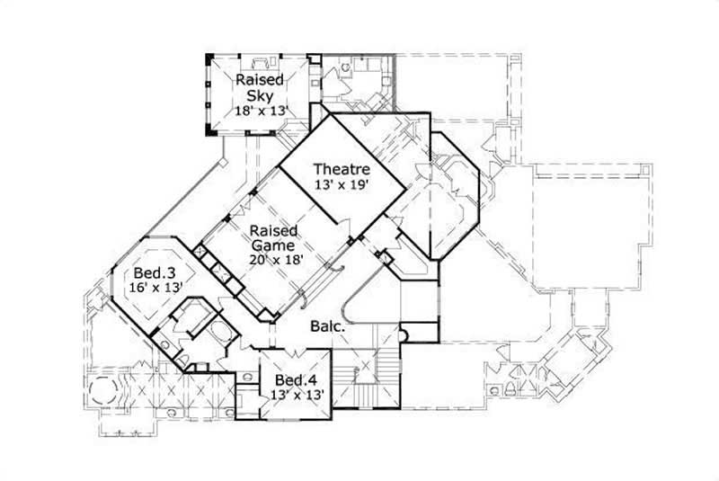 Floor Plan Second Story of Mediterranean Plan #156-2097