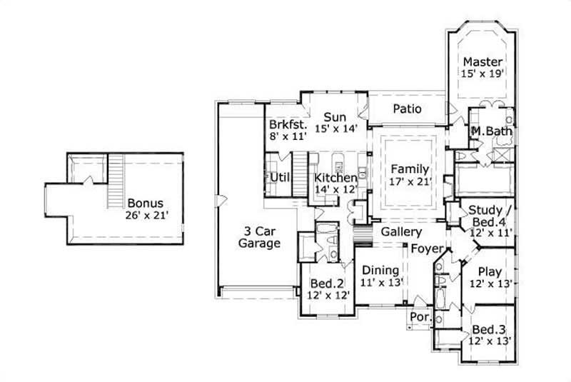 Floor Plan First Story of Ranch Plan #156-2101