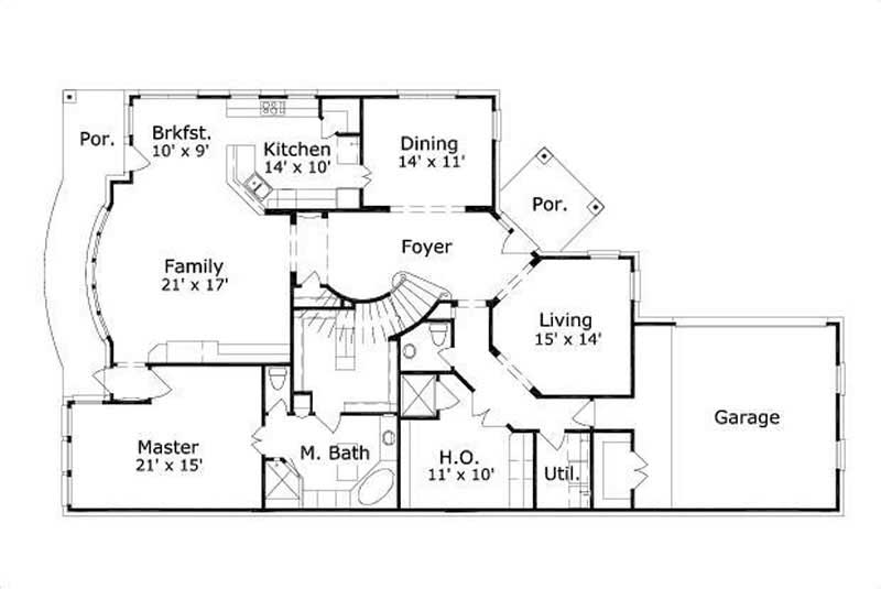 Floor Plan First Story of Traditional Plan #156-2122