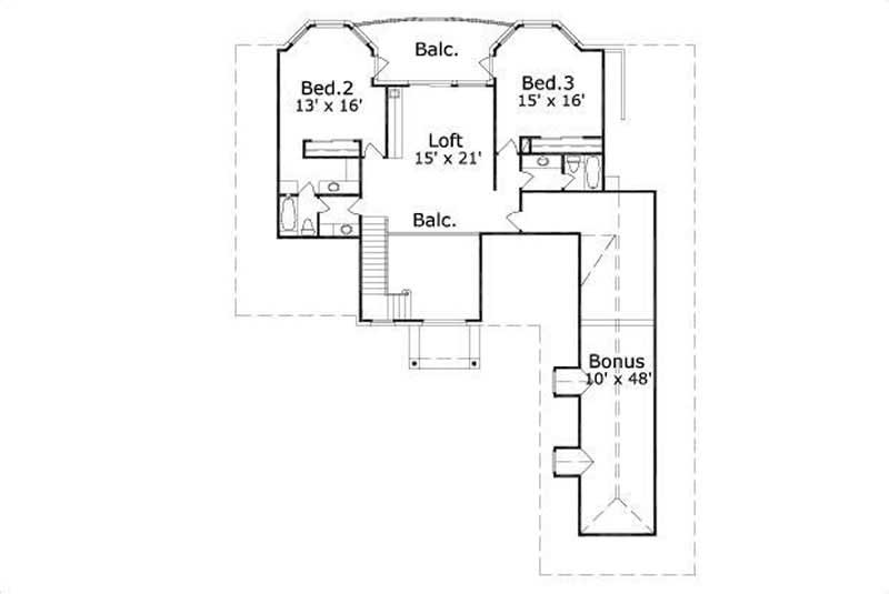 Floor Plan Second Story of Contemporary Plan #156-2127