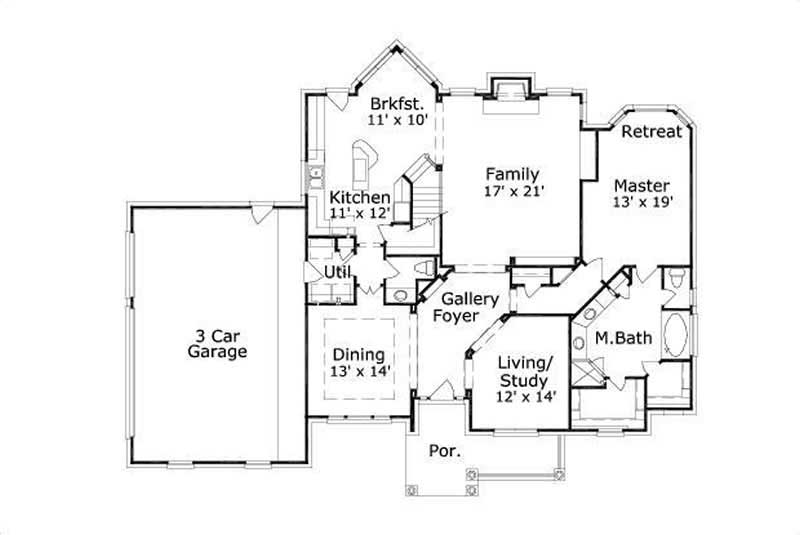 Floor Plan First Story of Country Plan #156-2132