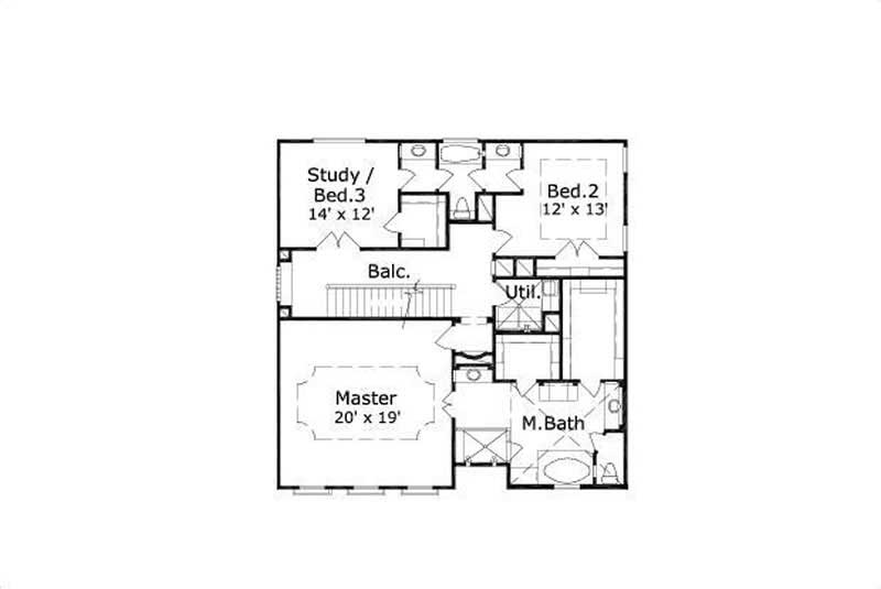 Floor Plan Second Story of Traditional Plan #156-2140