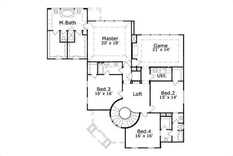 Floor Plan Second Story of Mediterranean Plan #156-2141