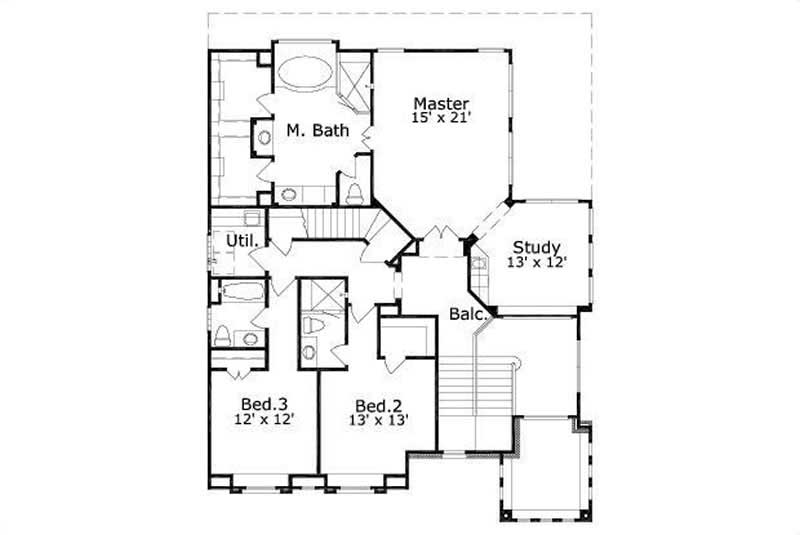 Floor Plan Second Story of Luxury Plan #156-2151