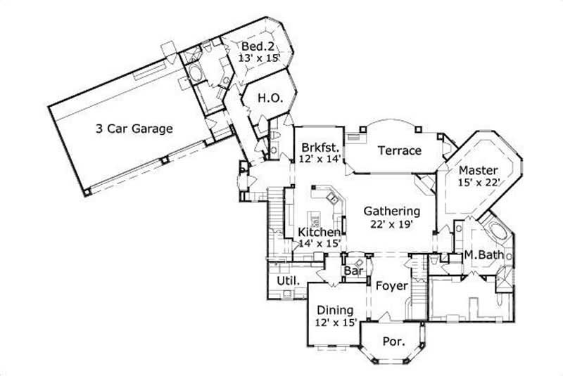 Floor Plan First Story of Spanish Plan #156-2153