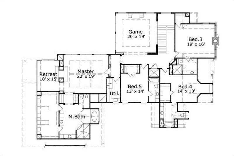 Floor Plan Second Story of Luxury Plan #156-2159