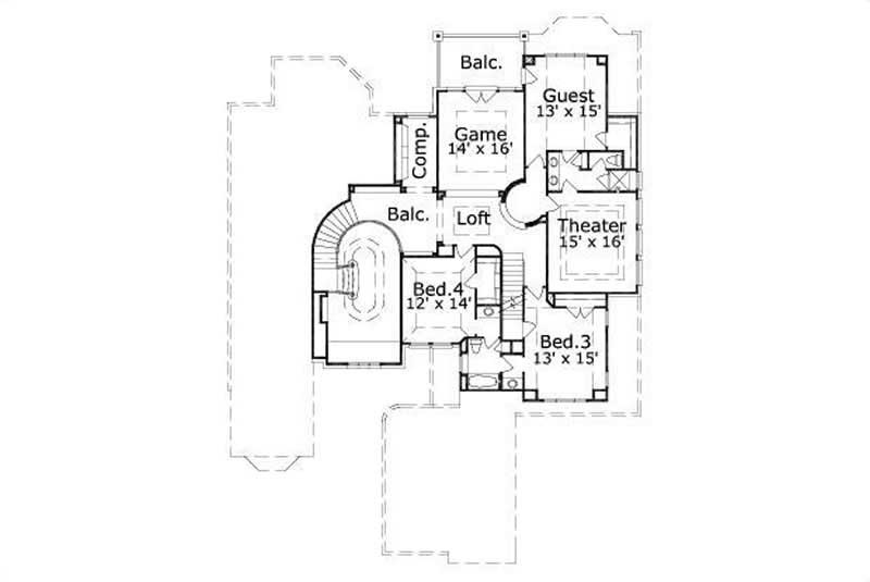 Floor Plan Second Story of Luxury Plan #156-2160