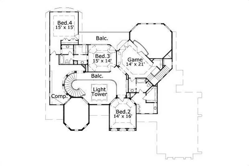 Floor Plan Second Story of Mediterranean Plan #156-2166