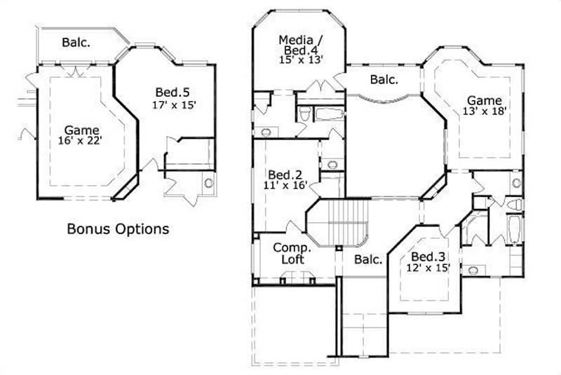 Floor Plan Second Story of Country Plan #156-2179