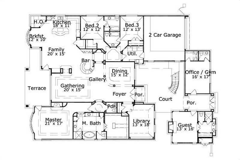Floor Plan First Story of Luxury Plan #156-2181