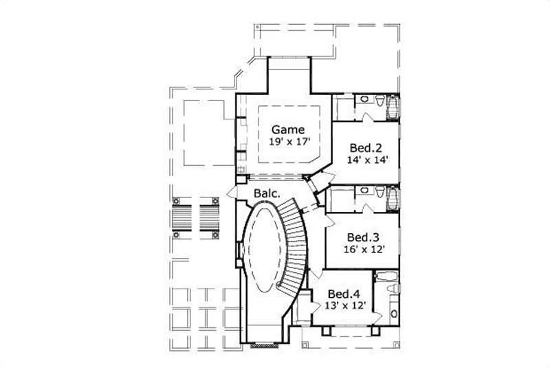 Floor Plan Second Story of Mediterranean Plan #156-2196