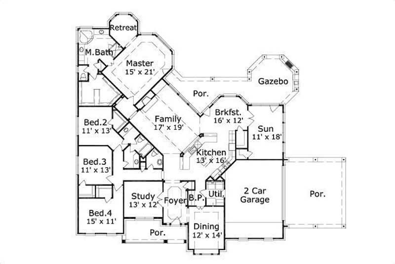 Floor Plan First Story of Country Plan #156-2197