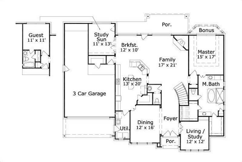 Floor Plan First Story of Luxury Plan #156-2199