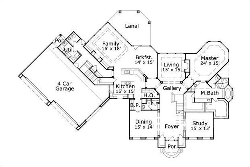 Floor Plan First Story of Luxury Plan #156-2204