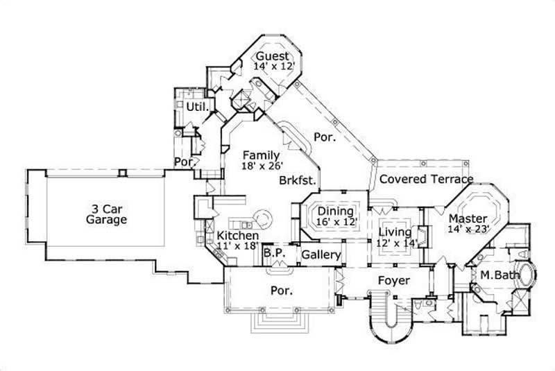 Floor Plan First Story of Country Plan #156-2205