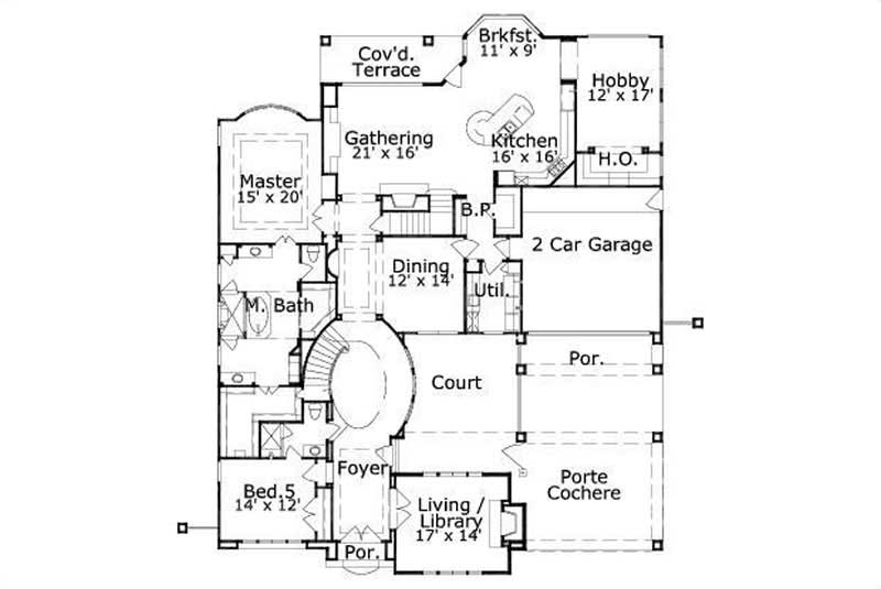 Floor Plan First Story of Luxury Plan #156-2214