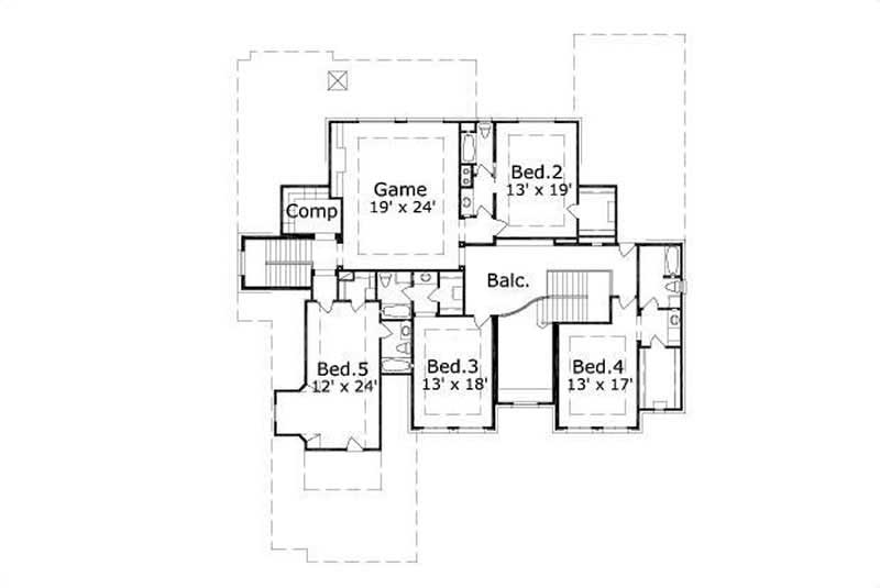 Floor Plan Second Story of Luxury Plan #156-2216