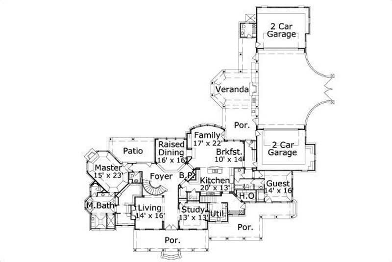 Floor Plan First Story of Country Plan #156-2217