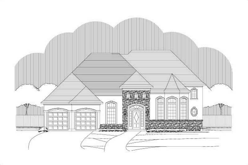 Front elevation of Tuscan home (ThePlanCollection: House Plan #156-2225)