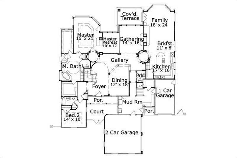 Floor Plan First Story of Country Plan #156-2242