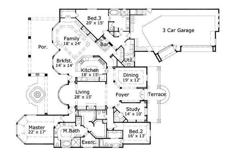 Floor Plan First Story of French Plan #156-2262