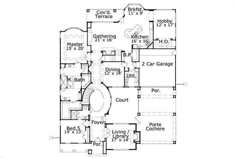 Floor Plan First Story of Luxury Plan #156-2266