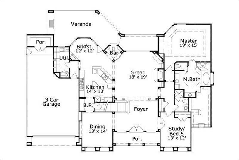 Floor Plan First Story of Luxury Plan #156-2272