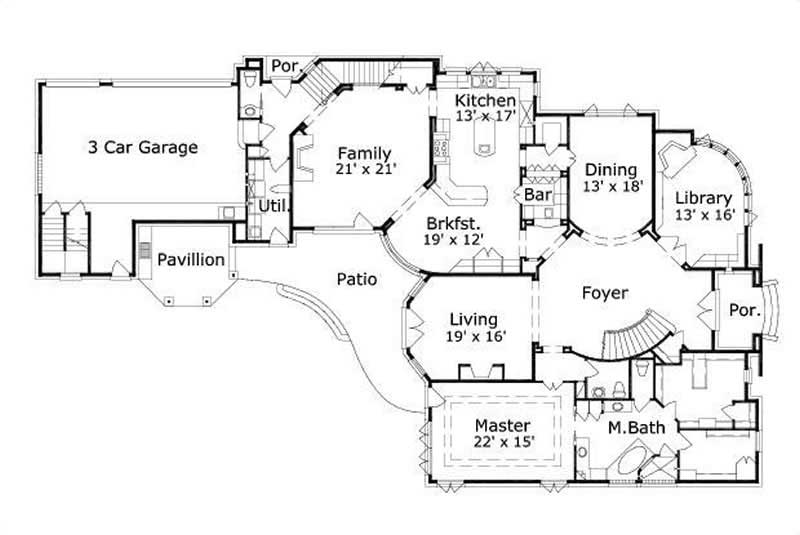 Floor Plan First Story of Country Plan #156-2281