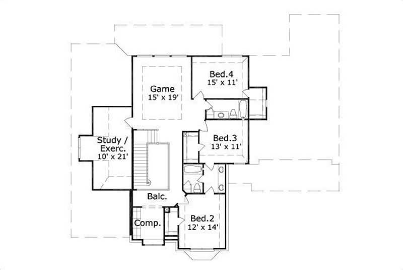 Floor Plan Second Story of Luxury Plan #156-2283