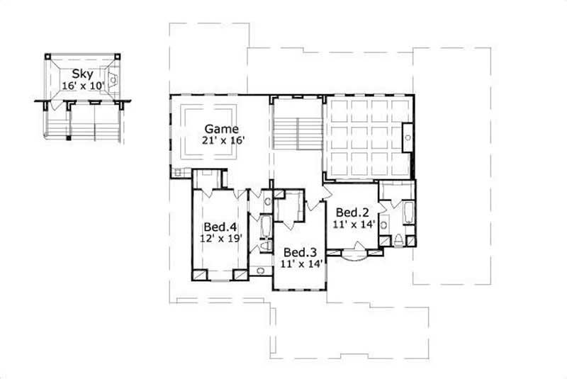 Floor Plan Second Story of Spanish Plan #156-2289