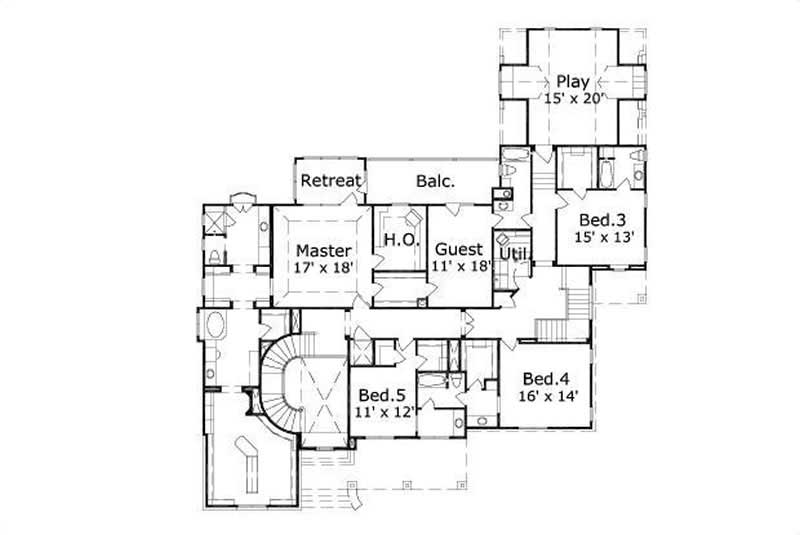Floor Plan Second Story of Luxury Plan #156-2290