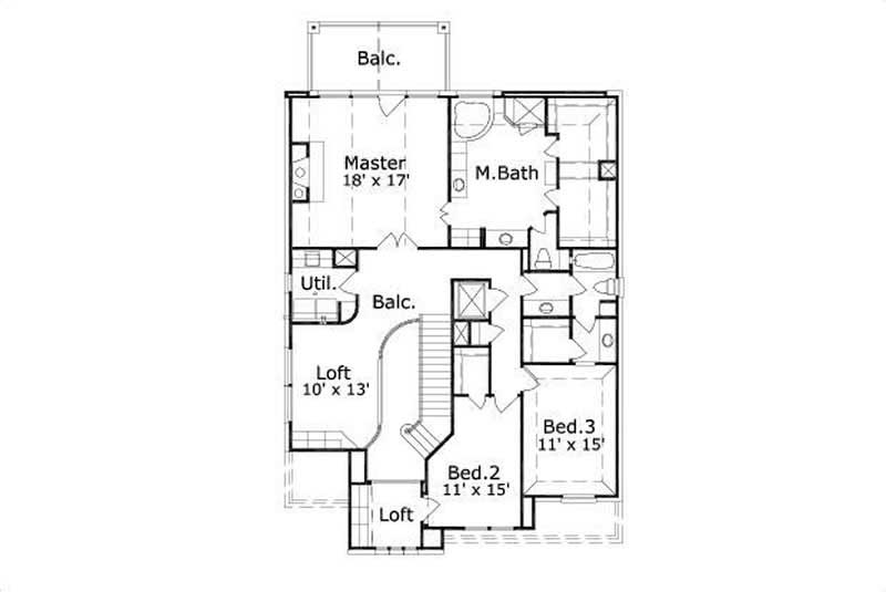 Floor Plan Second Story of Traditional Plan #156-2296