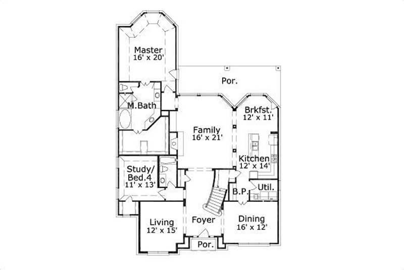 Floor Plan First Story of Luxury Plan #156-2297