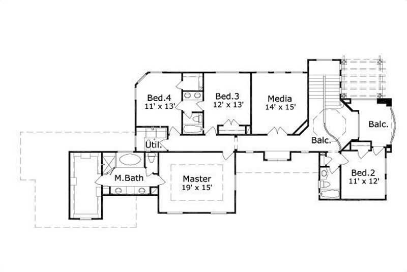 Floor Plan Second Story of Luxury Plan #156-2303