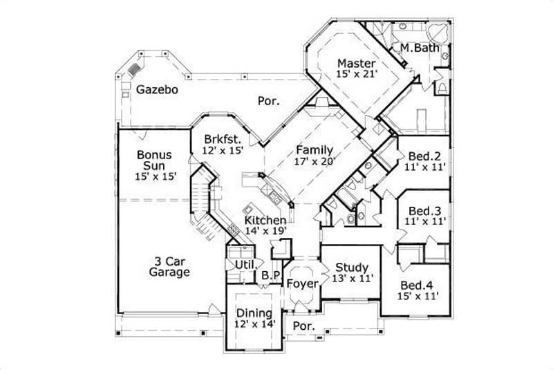 Floor Plan First Story of Country Plan #156-2305